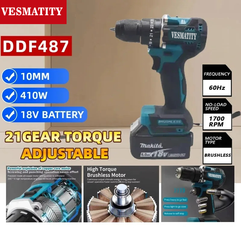 DDF487 Bor Tanpa Kabel 10mm Ta - Makita Drill Ddf484 ulasan dan harga